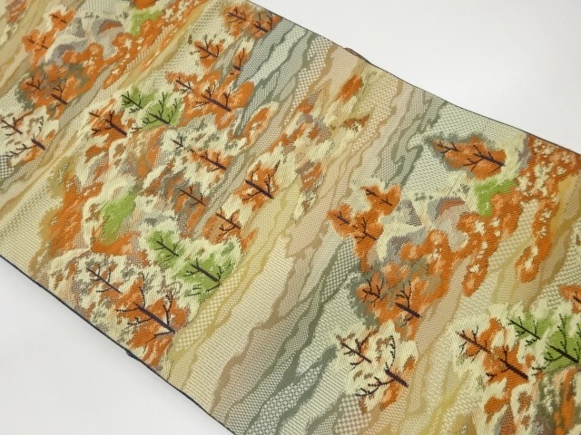 JAPANESE KIMONO / VINTAGE NAGOYA OBI / WOVEN CLOUD & TREES